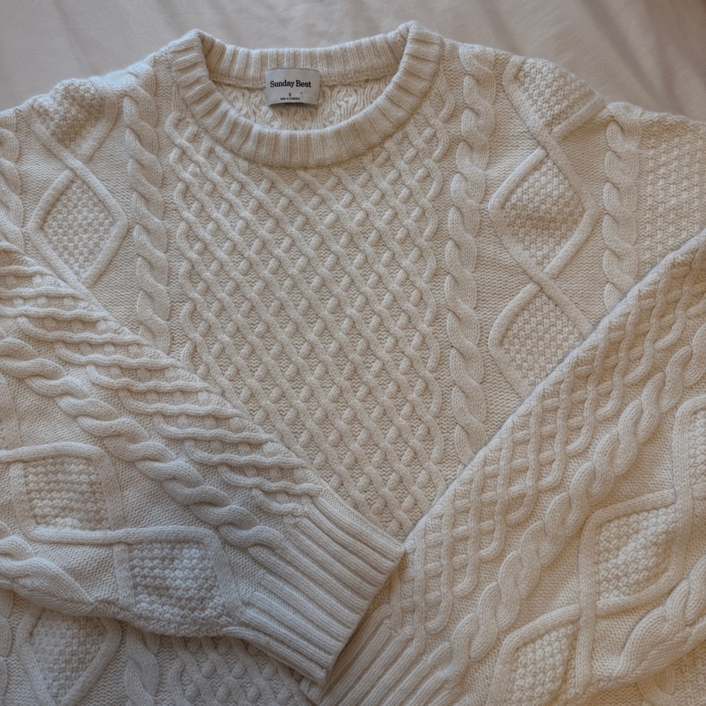 Aritzia Sunday Best Ivory Cable Knit Sweater
